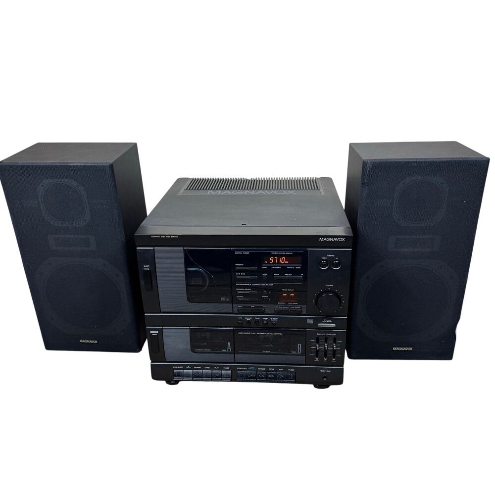 Magnavox Compact Disc/Cassete System AH 194 M3701 w/ Bookshelf Speakers READ